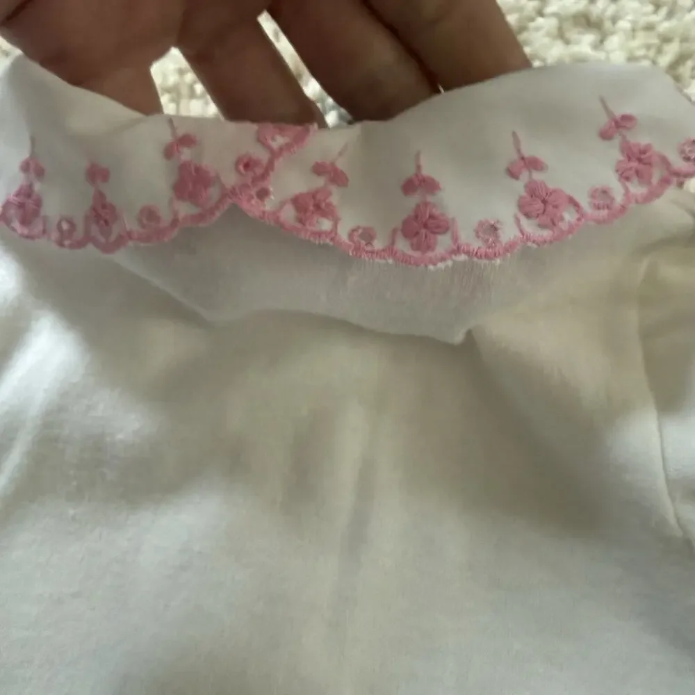 Vtg 90s OshKosh White Pink Collar Baby Girl Shirt Size 6-9 Months Embroidered